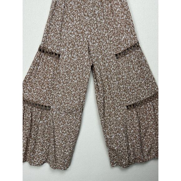 Rachel Paige Floral Palazzo Pants Crochet Peekaboo Wide Leg Elastic Waist Small - Picture 3 of 9